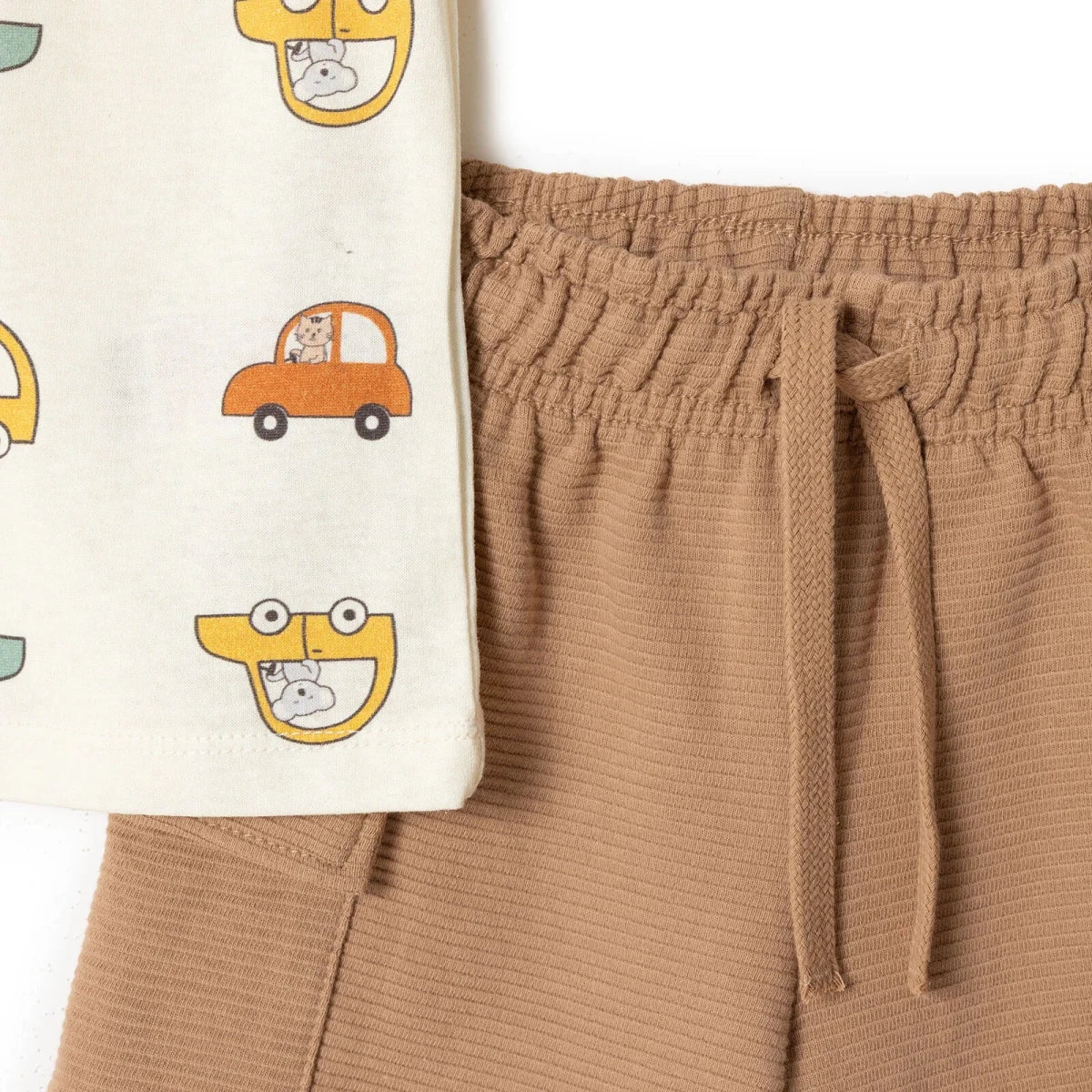 HelloBaby Boys T-shirt & Shorts Set Vehicle Print Little Car Crew Neck Short Length Short Sleeve - Ecru Printed - Image 5