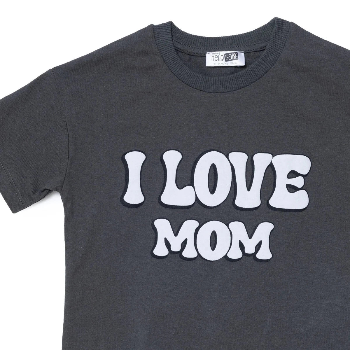 HelloBaby Boys T-shirt Slogan I Love Mom Crew Neck Short Sleeve - Grey - Image 3