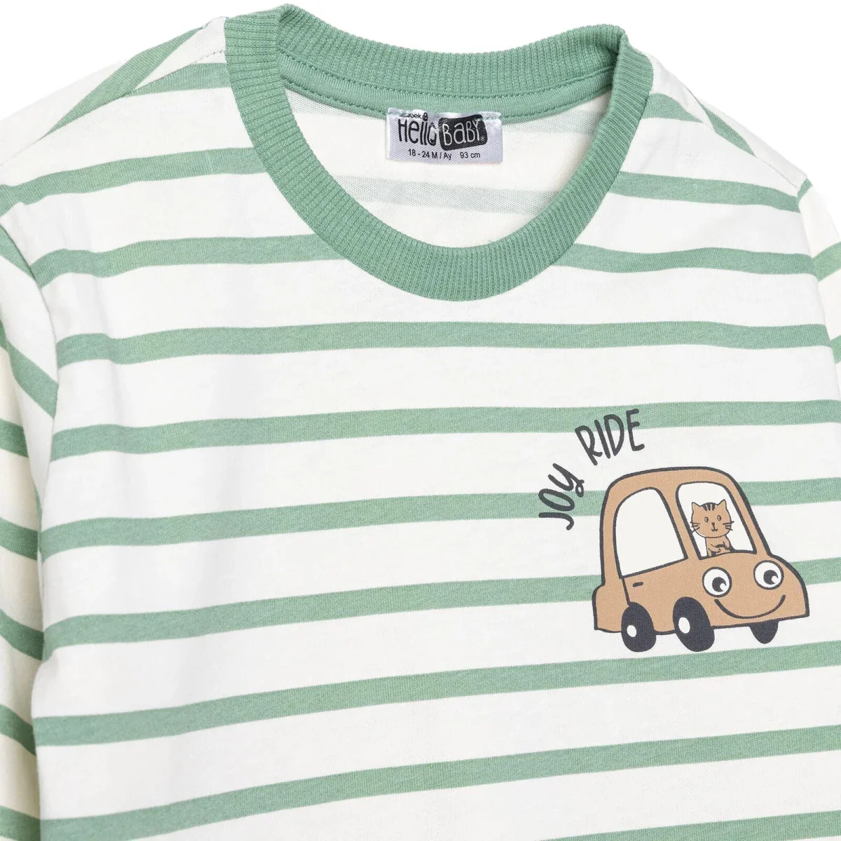 HelloBaby Boys T-Shirt & Trousers Set Vehicle Print Little Car Crew Neck Full Length Long Sleeve - Green Printed - Image 3