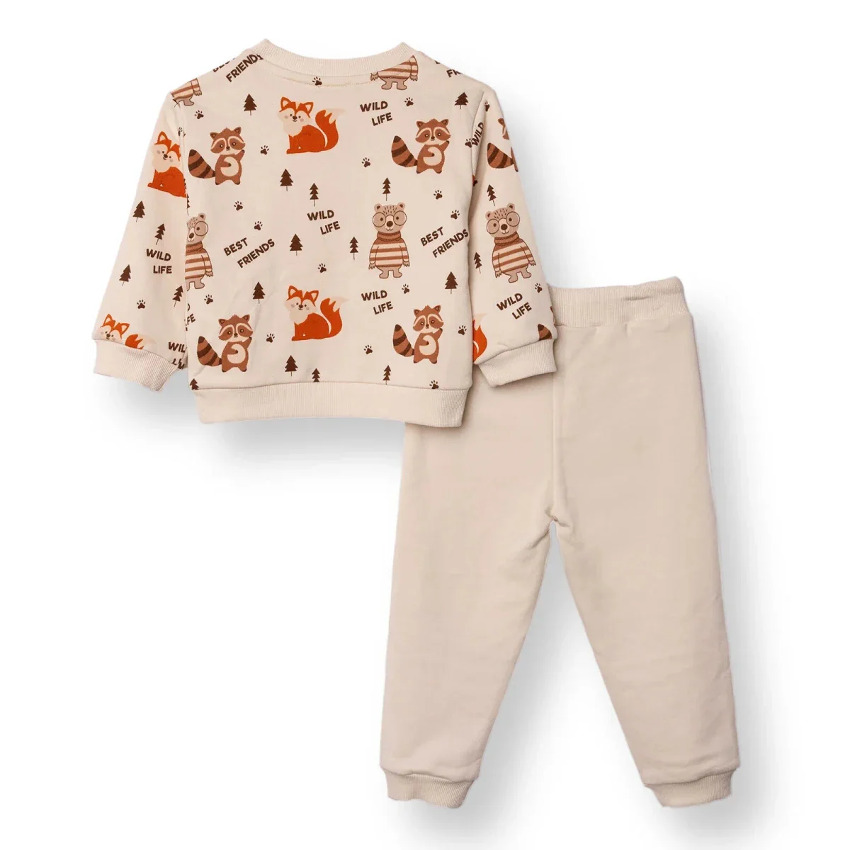 HelloBaby Boys Tracksuit Animal Woodland 1 Crew Neck Long Leg Long Sleeve - Ecru - Image 2