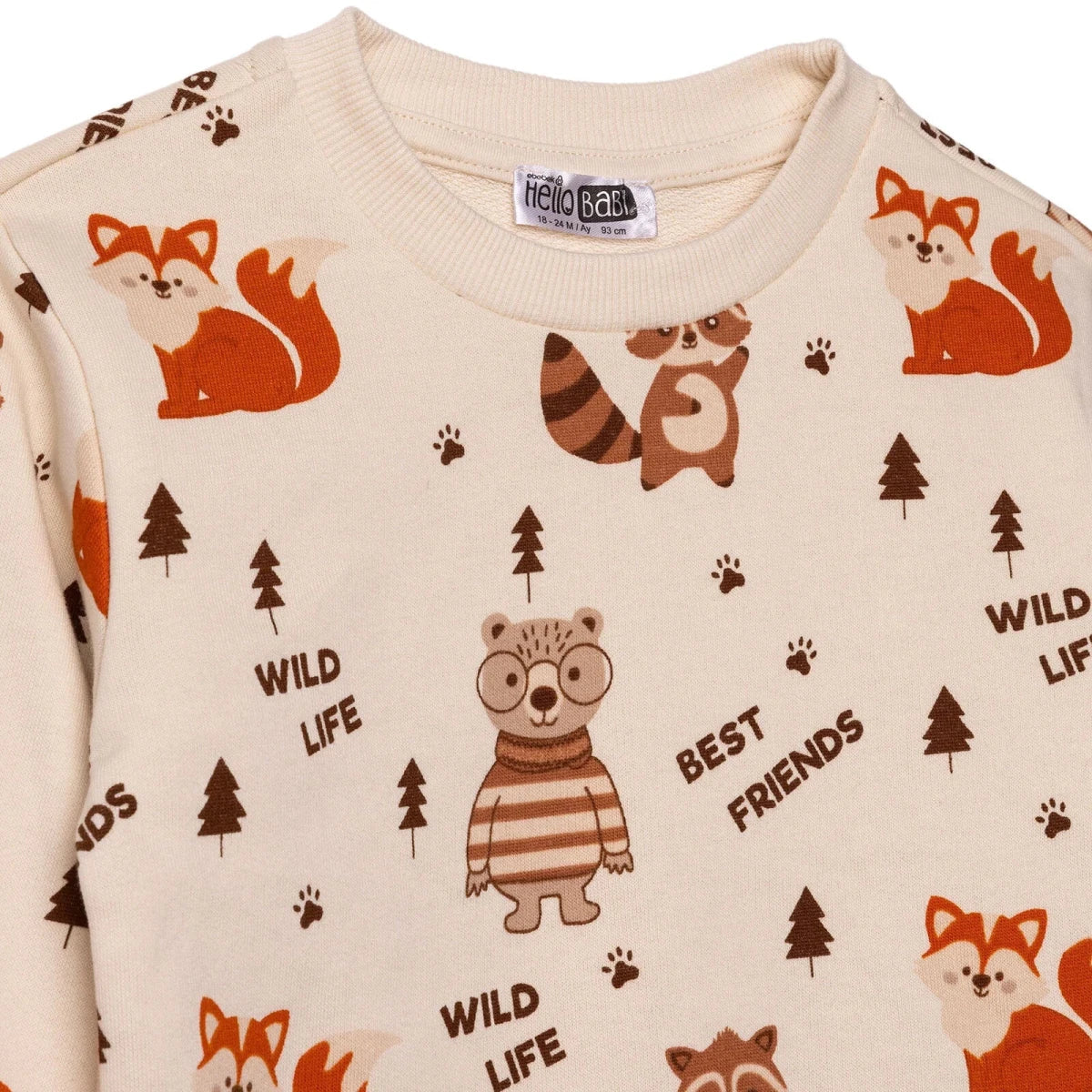 HelloBaby Boys Tracksuit Animal Woodland 1 Crew Neck Long Leg Long Sleeve - Ecru - Image 3