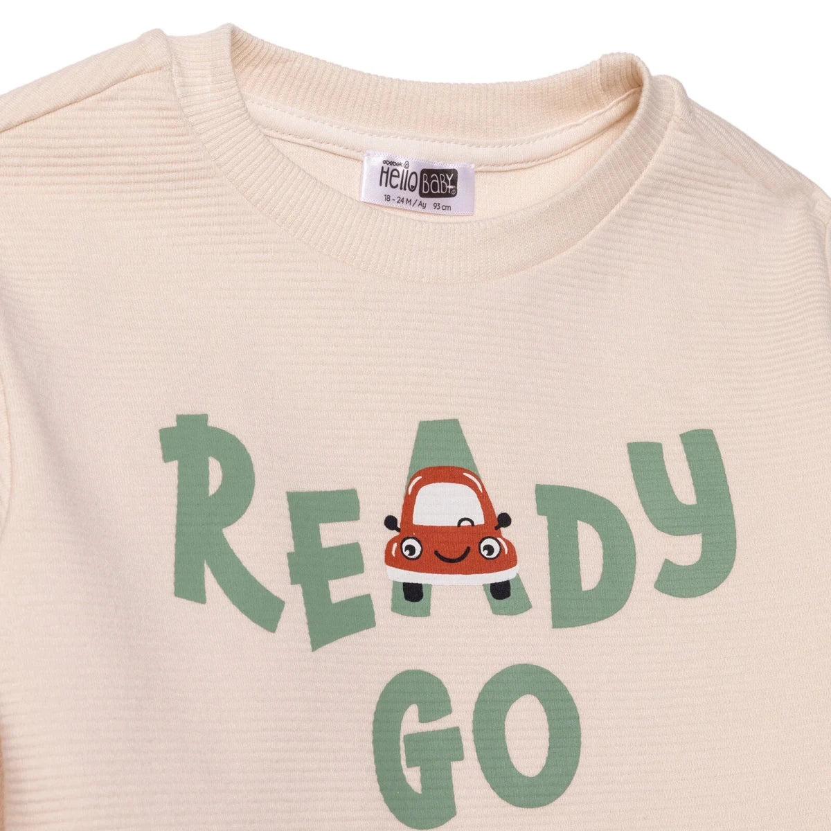 HelloBaby Boys Tracksuit Set Car Print Little Car Crew Neck Full Length Long Sleeve - Ecru - Image 3