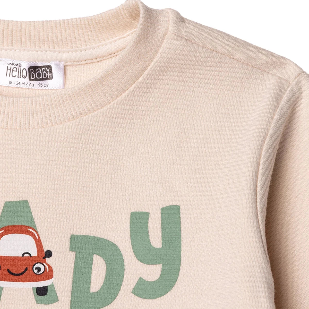 HelloBaby Boys Tracksuit Set Car Print Little Car Crew Neck Full Length Long Sleeve - Ecru - Image 4
