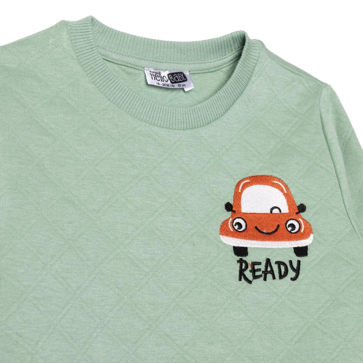 HelloBaby Boys Tracksuit Vehicles Little Car Crew Neck Long Leg Short Sleeve - Green - Image 3