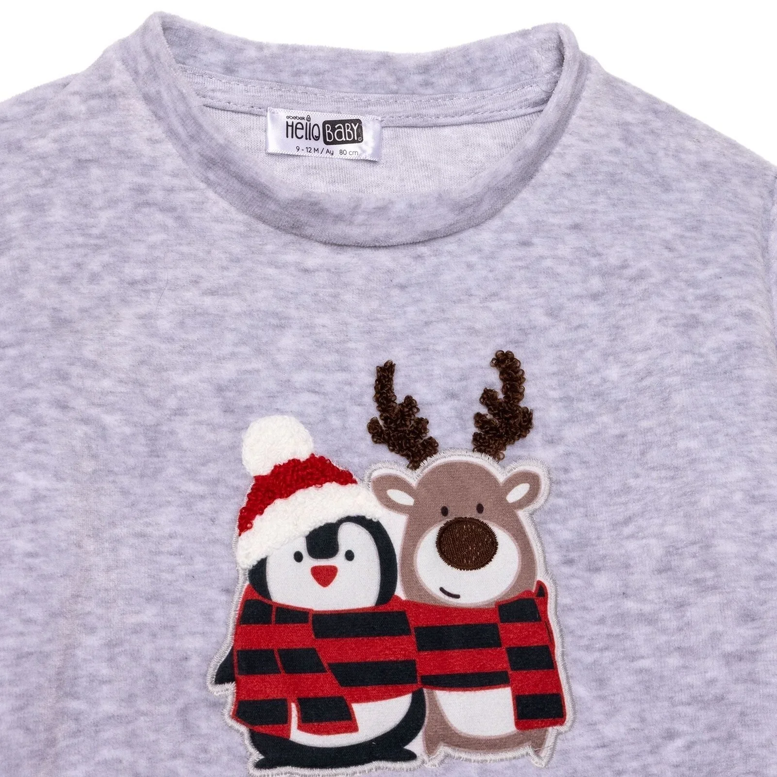 HelloBaby Boys Velvet Pyjama Set Animal with Poppers Christmas Crew Neck Long Leg Long Sleeve - Grey - Image 3
