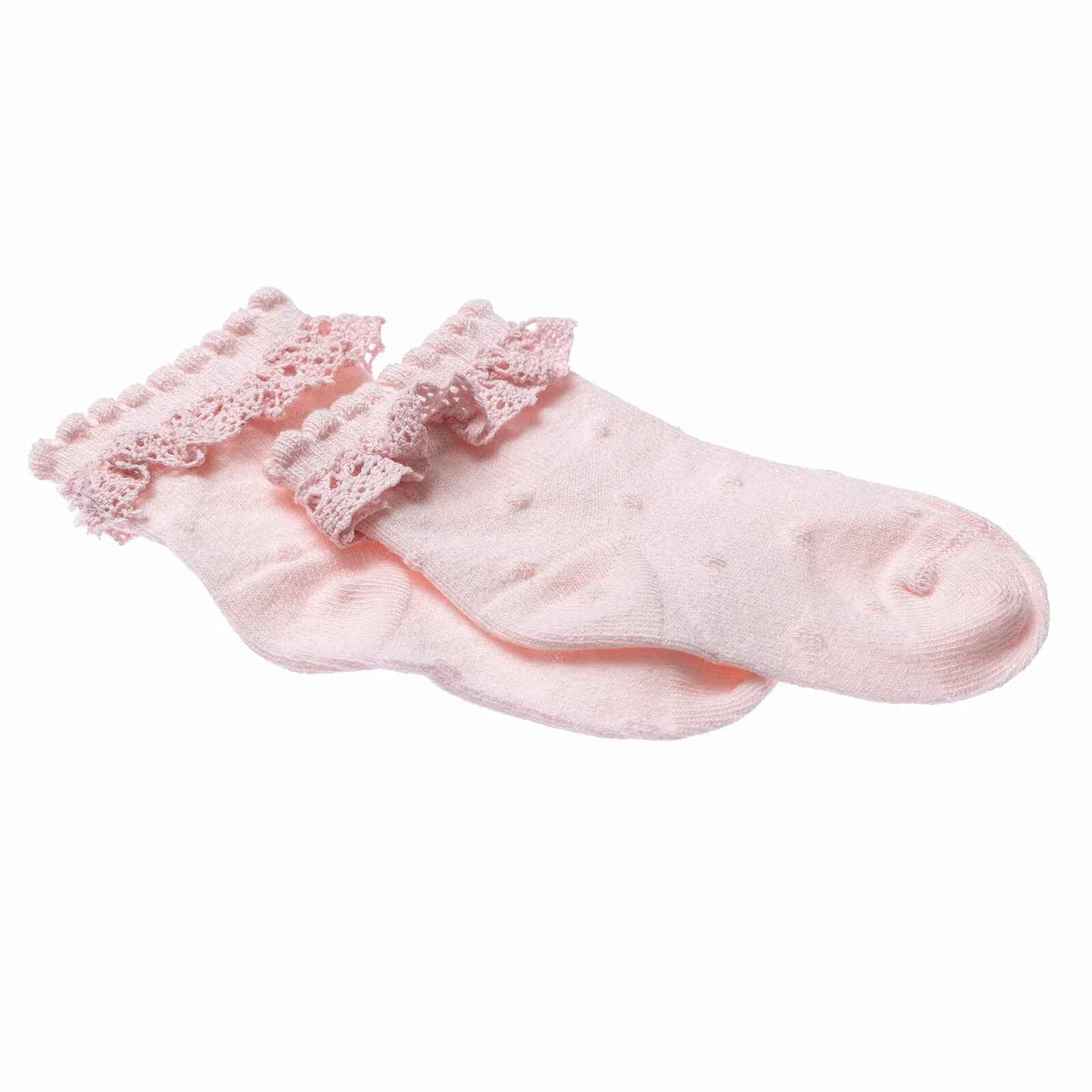 HelloBaby Girls Socks with Lace Cotton Rich - Pink - Image 2