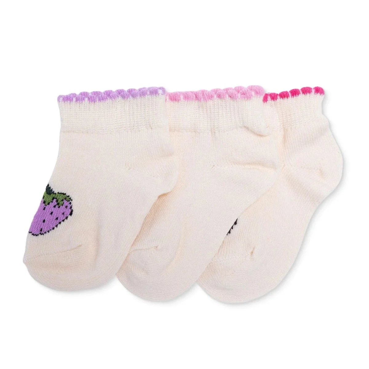 HelloBaby Girls Pack of 3 Ankle Socks Print Cotton Rich - Ecru - Image 2