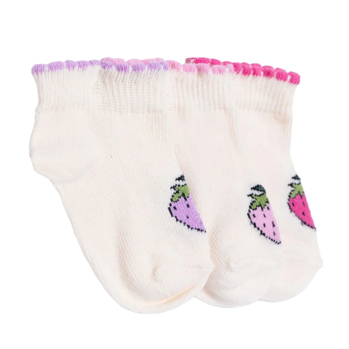 HelloBaby Girls Pack of 3 Ankle Socks Print Cotton Rich - Ecru - Image 6