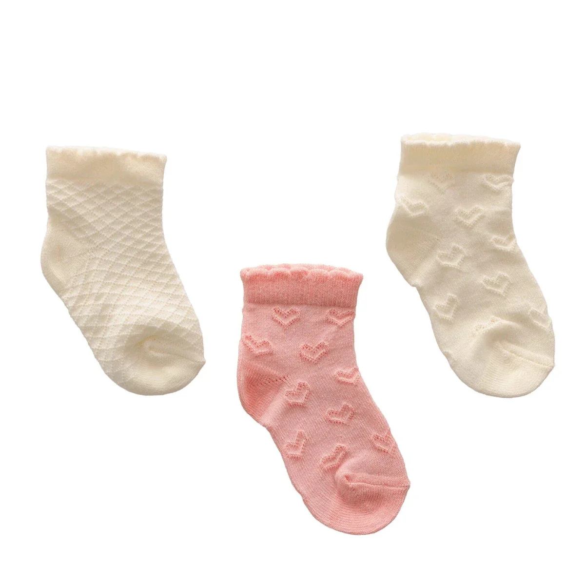 HelloBaby Girls Pack of 3 Ankle Socks Striped Cotton Rich - Ecru - Image 2