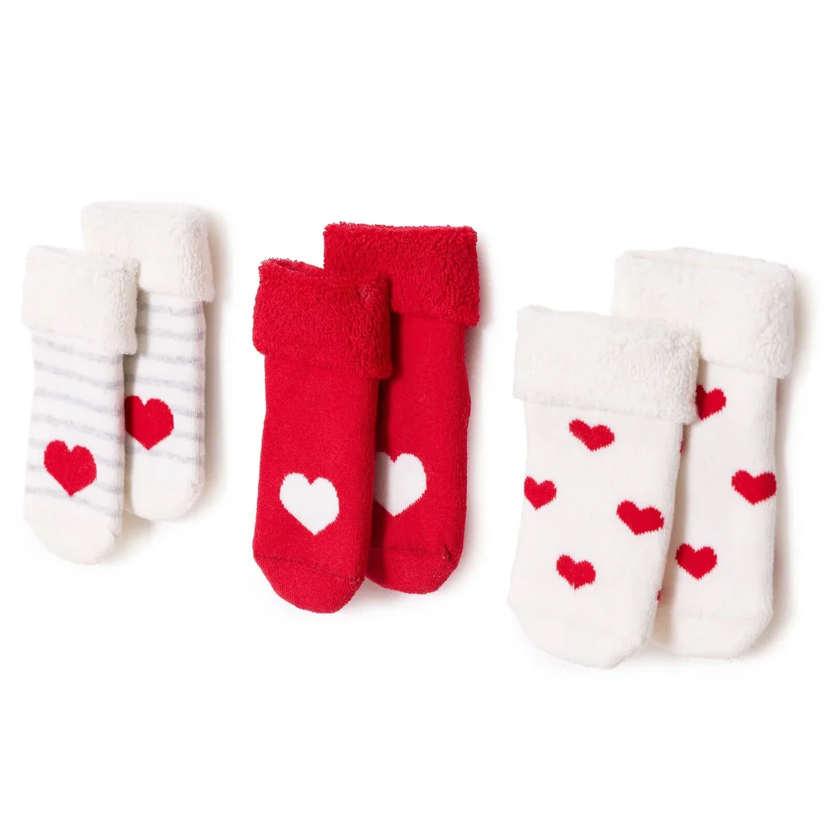 HelloBaby Girls 3-Pack Chenille Socks Heart Christmas - Red - Image 2