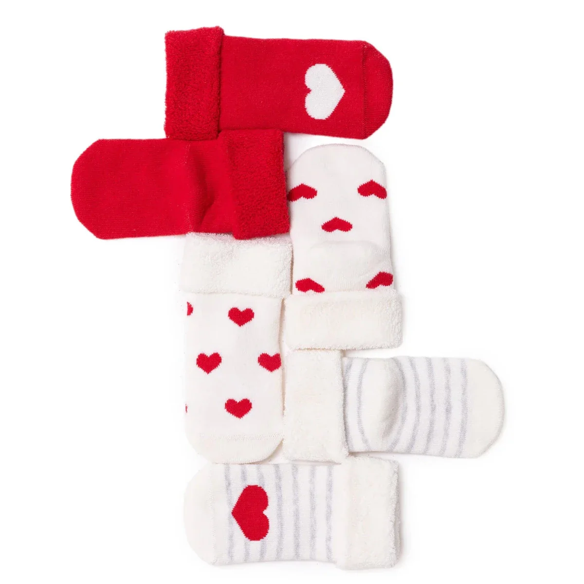 HelloBaby Girls 3-Pack Chenille Socks Heart Christmas - Red - Image 5
