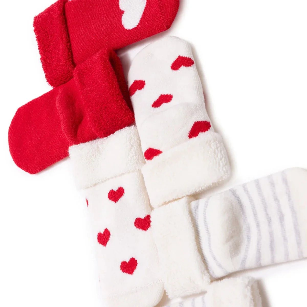 HelloBaby Girls 3-Pack Chenille Socks Heart Christmas - Red - Image 6