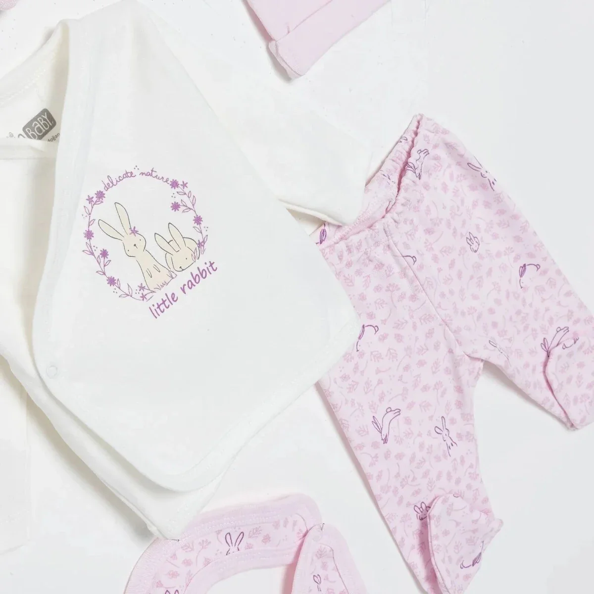 HelloBaby Girls 5-Piece Newborn Hospital Box Set Animal Print Snap Fastening Envelope Neck Full Leng - Ecru - Image 4