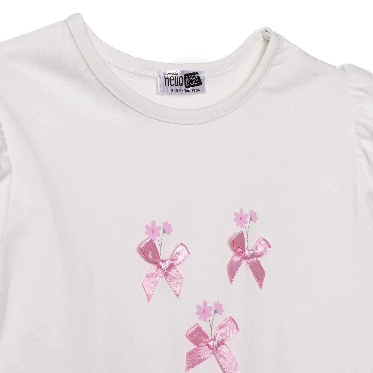 HelloBaby Girls Blouse Flower Garden Crew Neck Short Sleeve - Ecru - Image 3