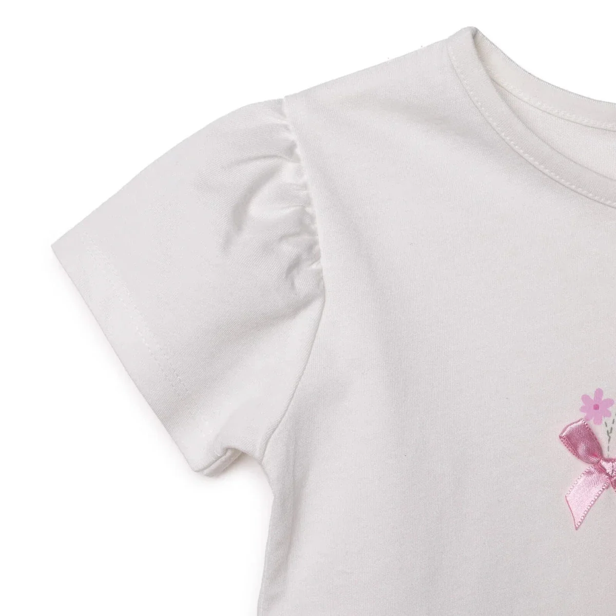 HelloBaby Girls Blouse Flower Garden Crew Neck Short Sleeve - Ecru - Image 4