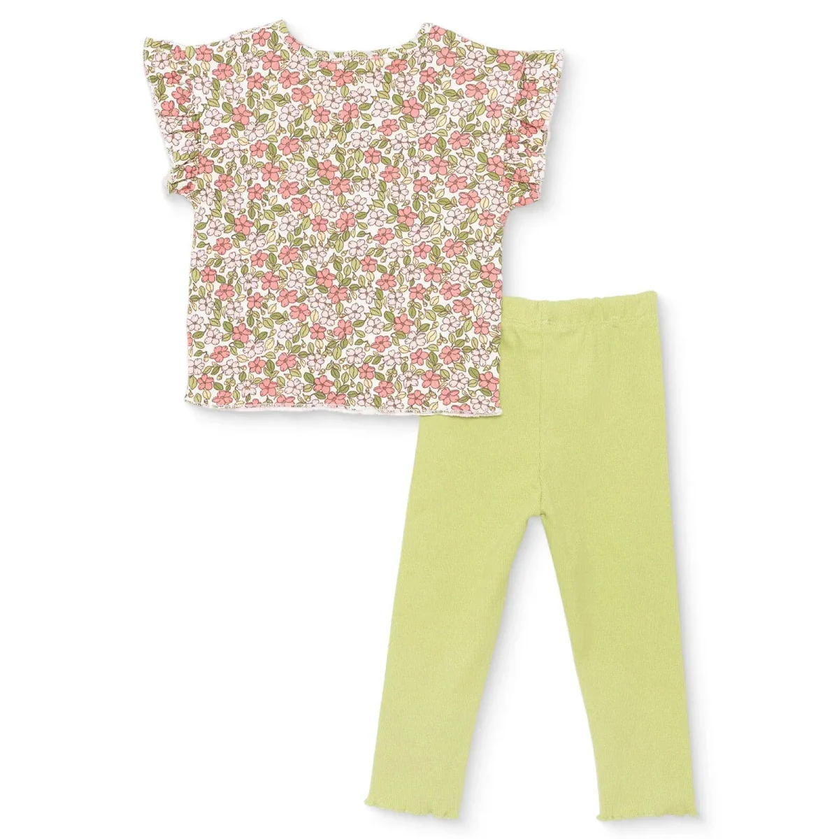 HelloBaby Girls Blouse-Leggings Flower Pastel Dreams Crew Neck Long Leg Short Sleeve - Ecru Printed - Image 2