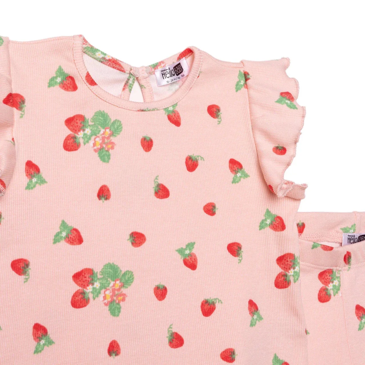 HelloBaby Girls Blouse & Leggings Set Cherry Print Berry Belle Crew Neck Full Length Short Sleeve - Pink Printed - Image 3