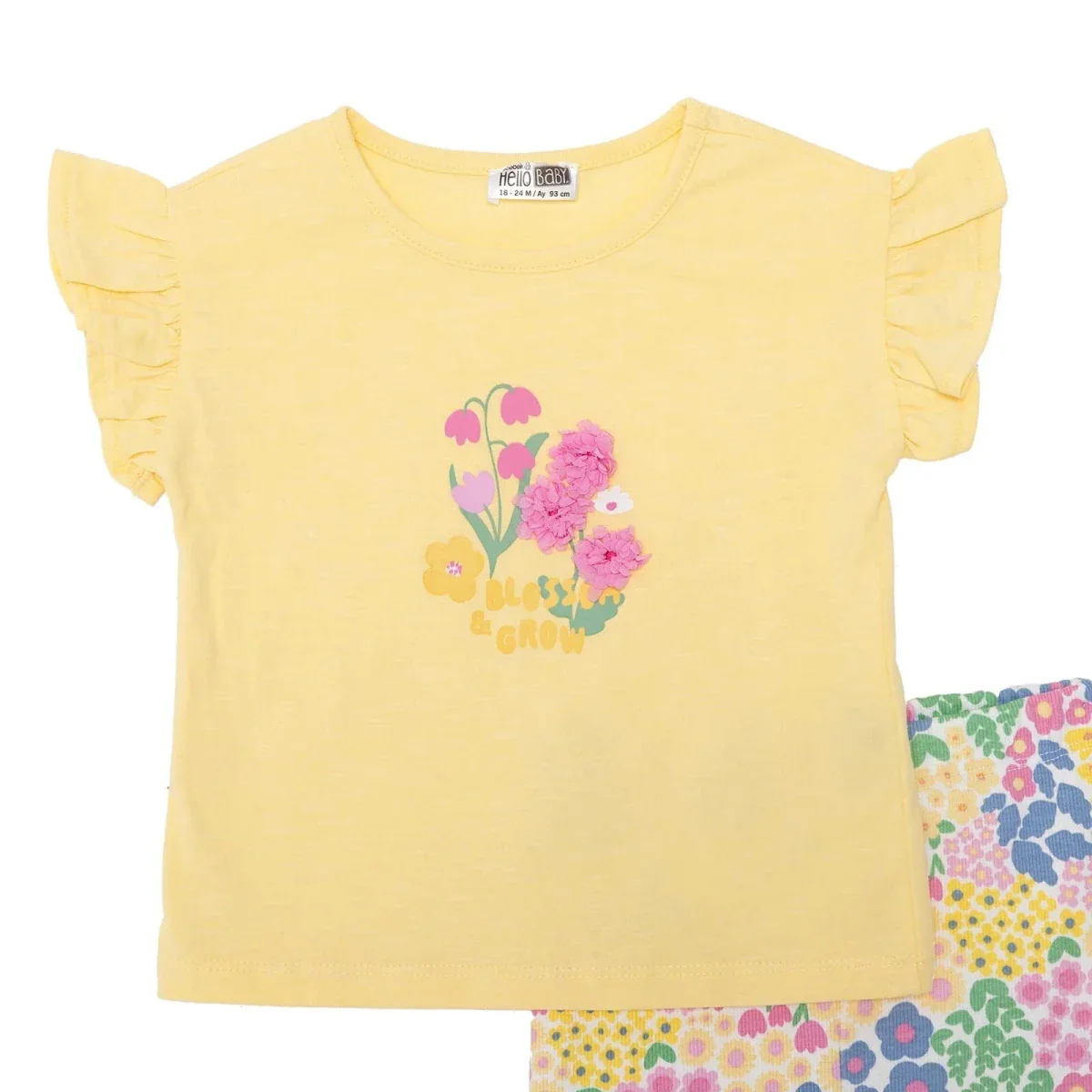 HelloBaby Girls Blouse & Leggings Set Ditsy Flower Crew Neck Full Length Short Sleeve - Yellow - Image 3