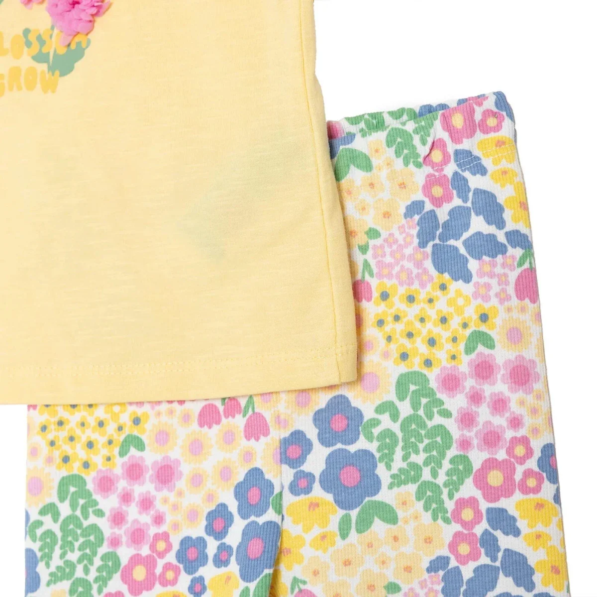 HelloBaby Girls Blouse & Leggings Set Ditsy Flower Crew Neck Full Length Short Sleeve - Yellow - Image 7