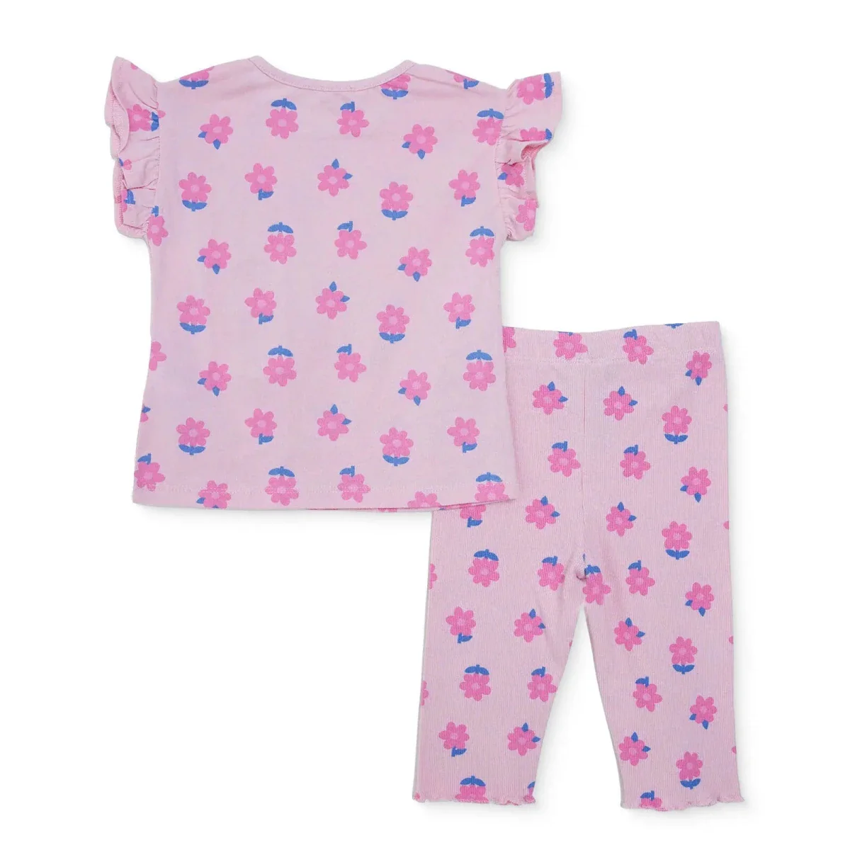 HelloBaby Girls Blouse & Leggings Set Floral Print Ditsy Flower Crew Neck Full Length Short Sleeve - Pink Printed - Image 2