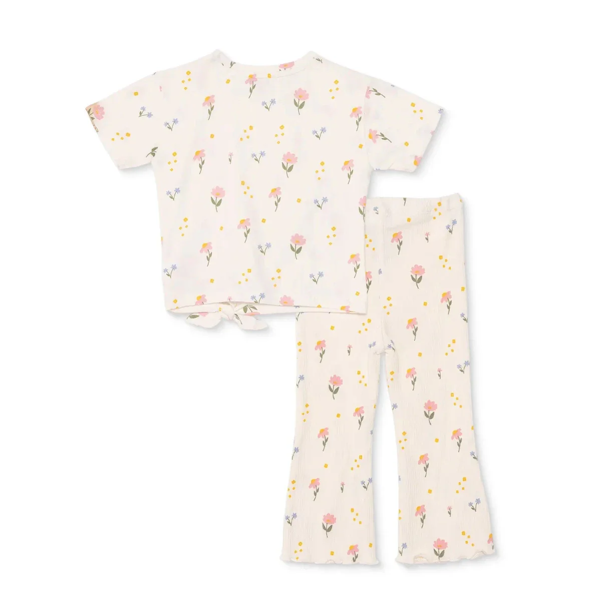 HelloBaby Girls Blouse & Leggings Set Floral Print Flower Garden Crew Neck Full Length Short Sleeve - Ecru Printed - Image 2