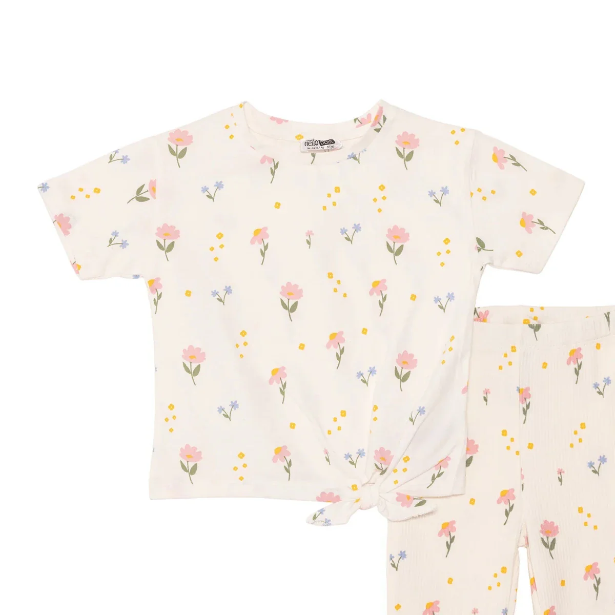 HelloBaby Girls Blouse & Leggings Set Floral Print Flower Garden Crew Neck Full Length Short Sleeve - Ecru Printed - Image 3