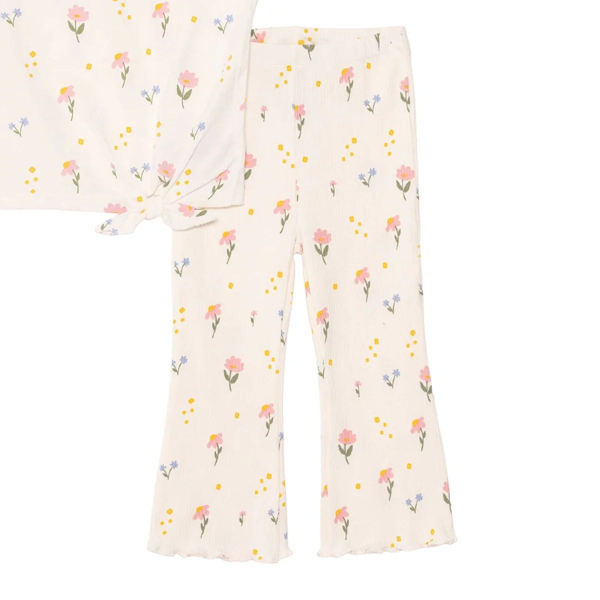 HelloBaby Girls Blouse & Leggings Set Floral Print Flower Garden Crew Neck Full Length Short Sleeve - Ecru Printed - Image 4