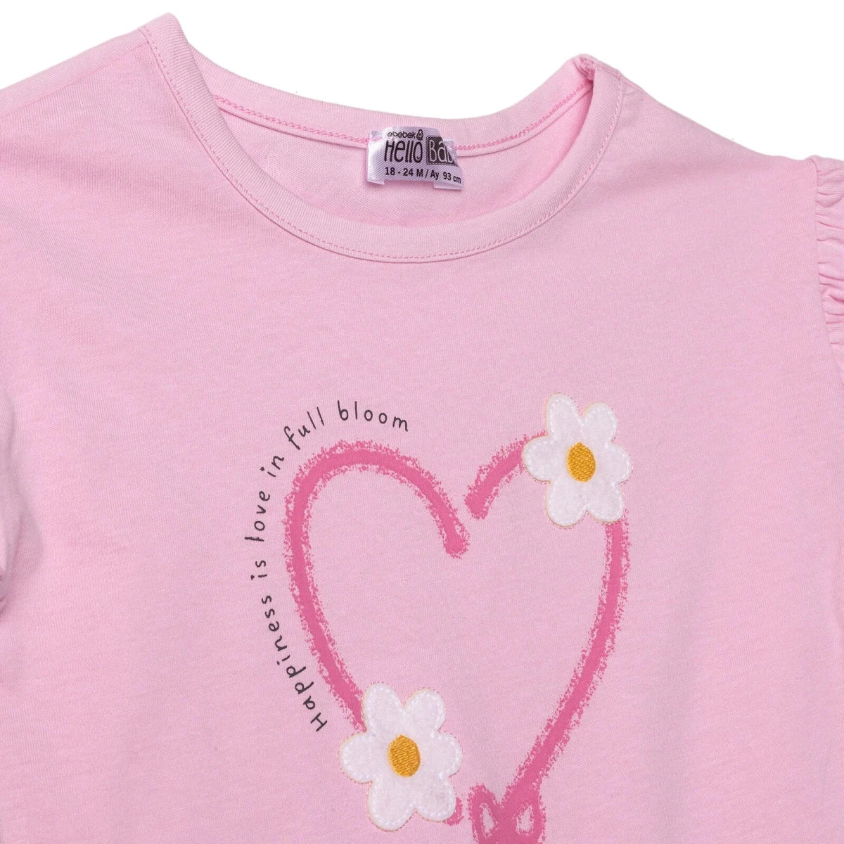 HelloBaby Girls Blouse & Leggings Set Heart Print Ditsy Flower Crew Neck Full Length Short Sleeve - Pink - Image 3