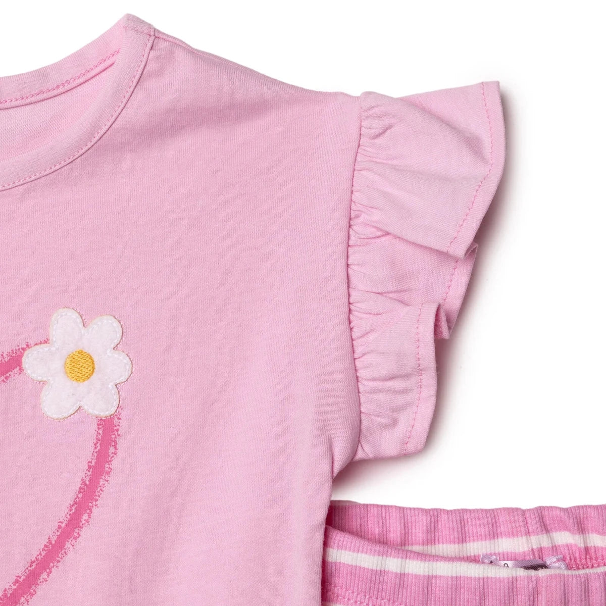HelloBaby Girls Blouse & Leggings Set Heart Print Ditsy Flower Crew Neck Full Length Short Sleeve - Pink - Image 4