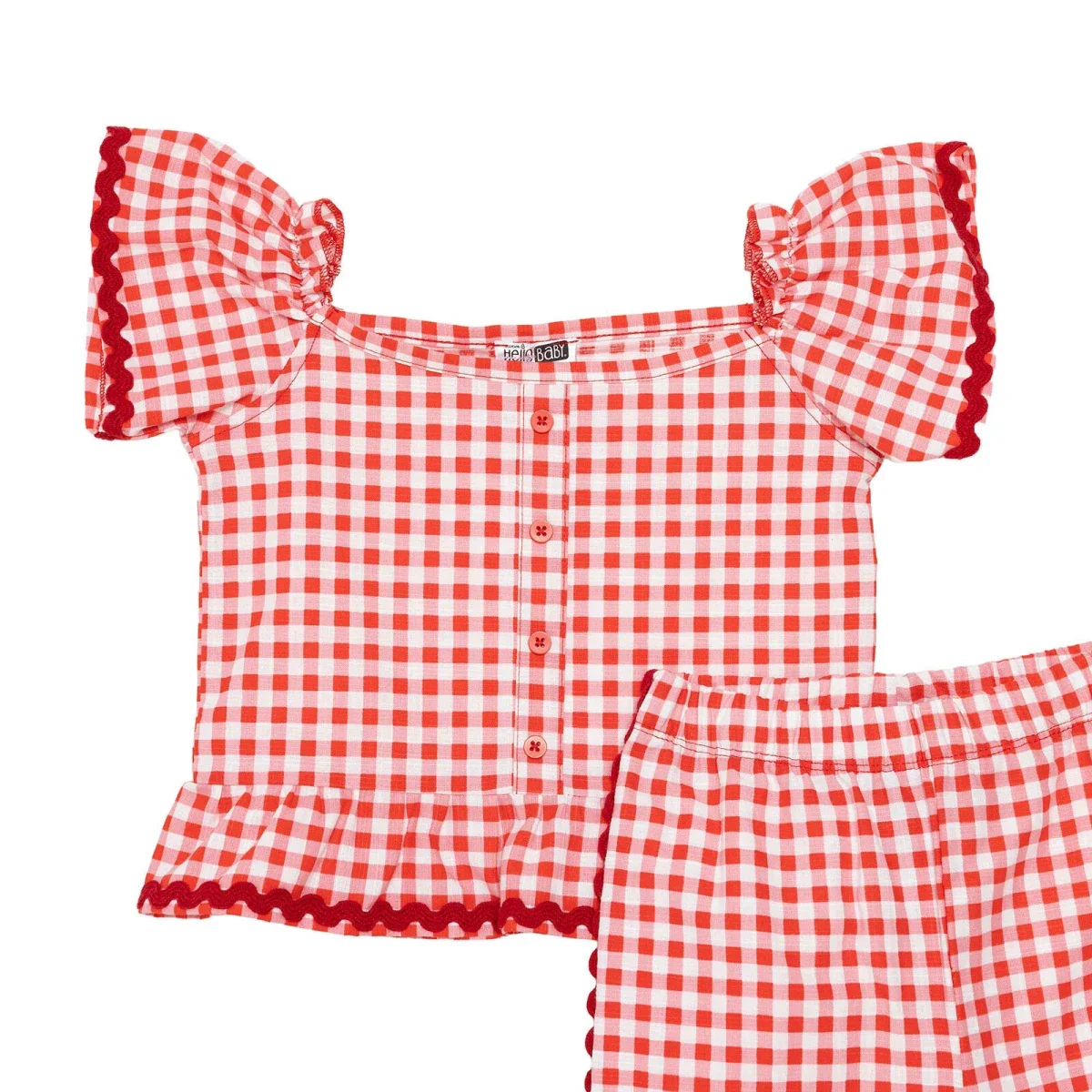HelloBaby Girls Blouse & Trousers Set Check Print Buttoned Berry Belle Decorative Collar Full Length - Pink - Image 3