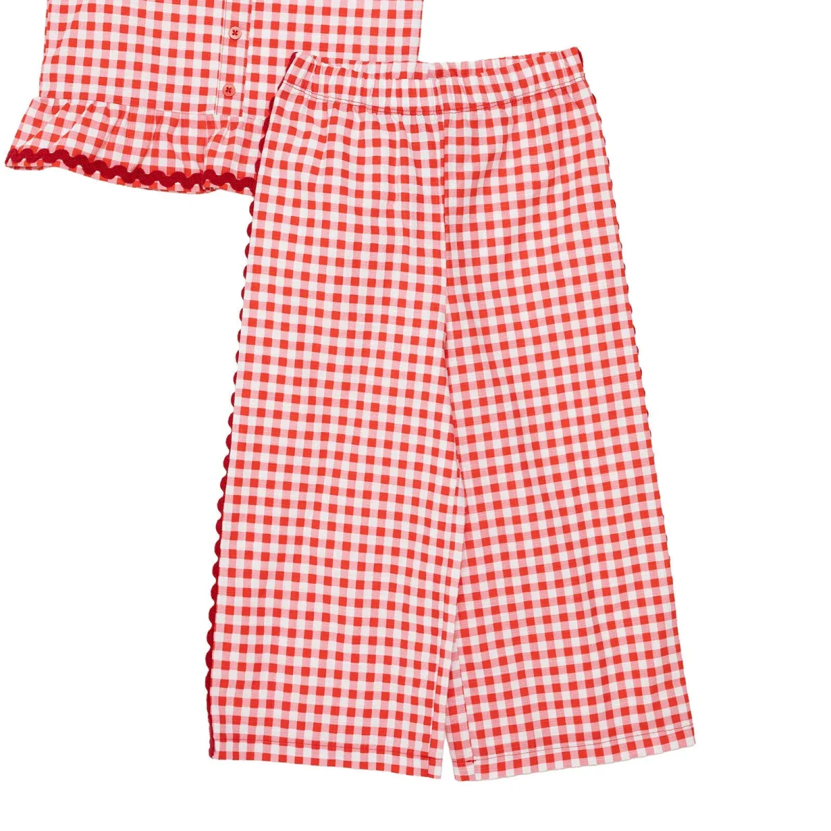 HelloBaby Girls Blouse & Trousers Set Check Print Buttoned Berry Belle Decorative Collar Full Length - Pink - Image 4