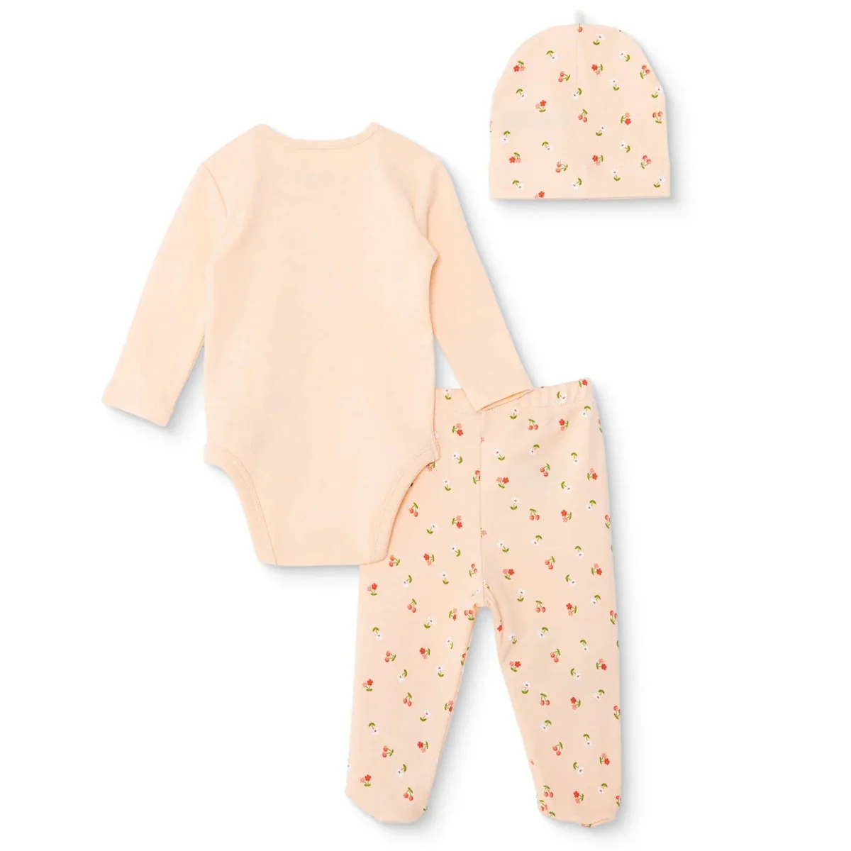 HelloBaby Girls Body-Footed Bottom-Hat Cherry with Poppers Crew Neck Long Leg Long Sleeve - Light Pink - Image 2