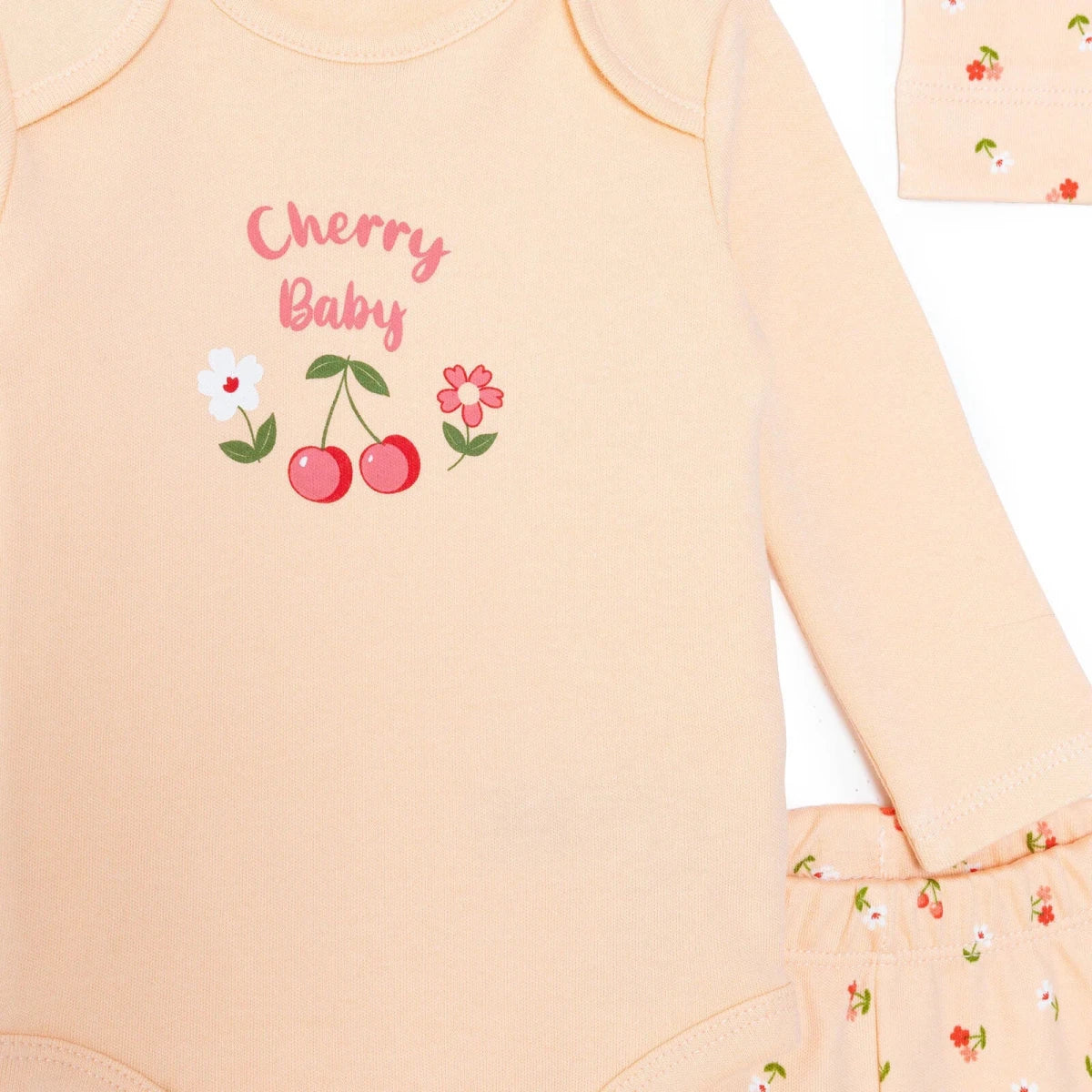 HelloBaby Girls Body-Footed Bottom-Hat Cherry with Poppers Crew Neck Long Leg Long Sleeve - Light Pink - Image 4