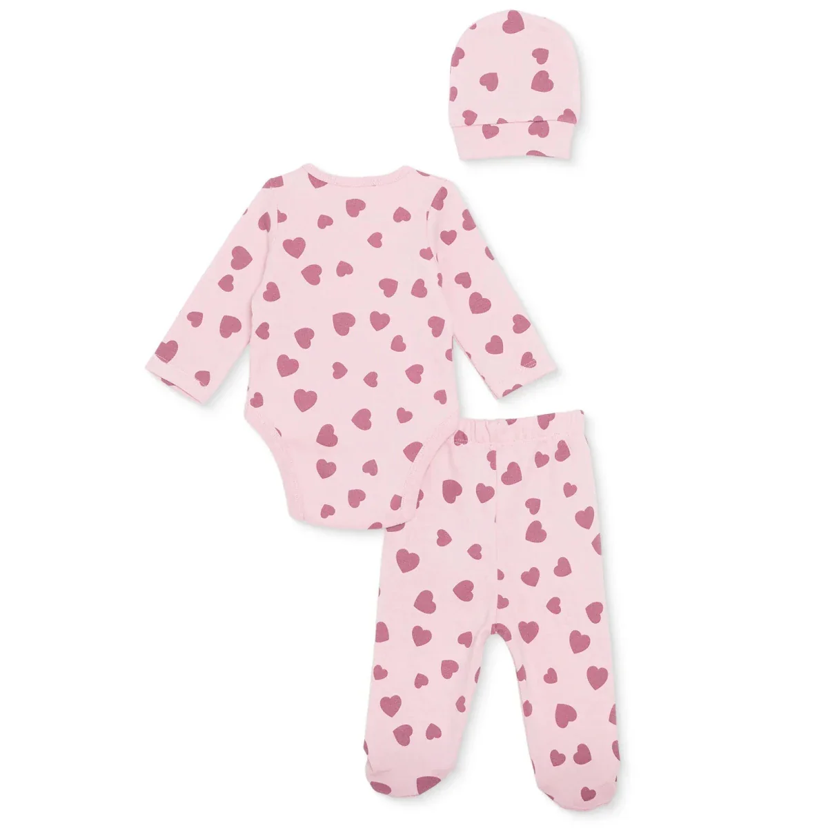 HelloBaby Girls Body-Footed Bottom-Hat Heart Crew Neck Long Leg Long Sleeve - Pink - Image 2