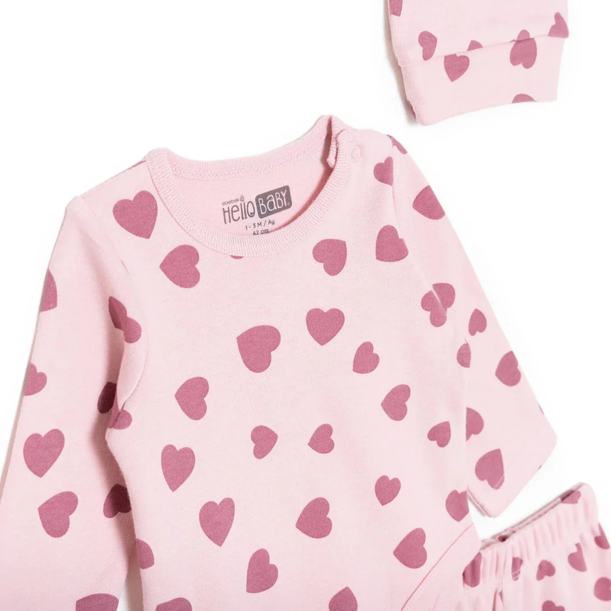 HelloBaby Girls Body-Footed Bottom-Hat Heart Crew Neck Long Leg Long Sleeve - Pink - Image 3