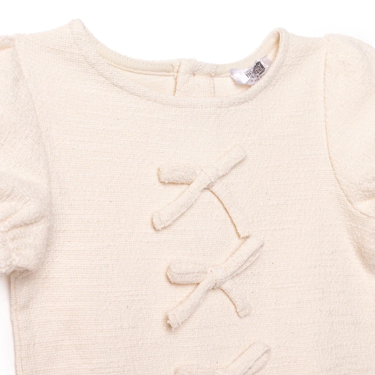 HelloBaby Girls Dress Bow Pastel Dreams Crew Neck Short Sleeve - Ecru - Image 4