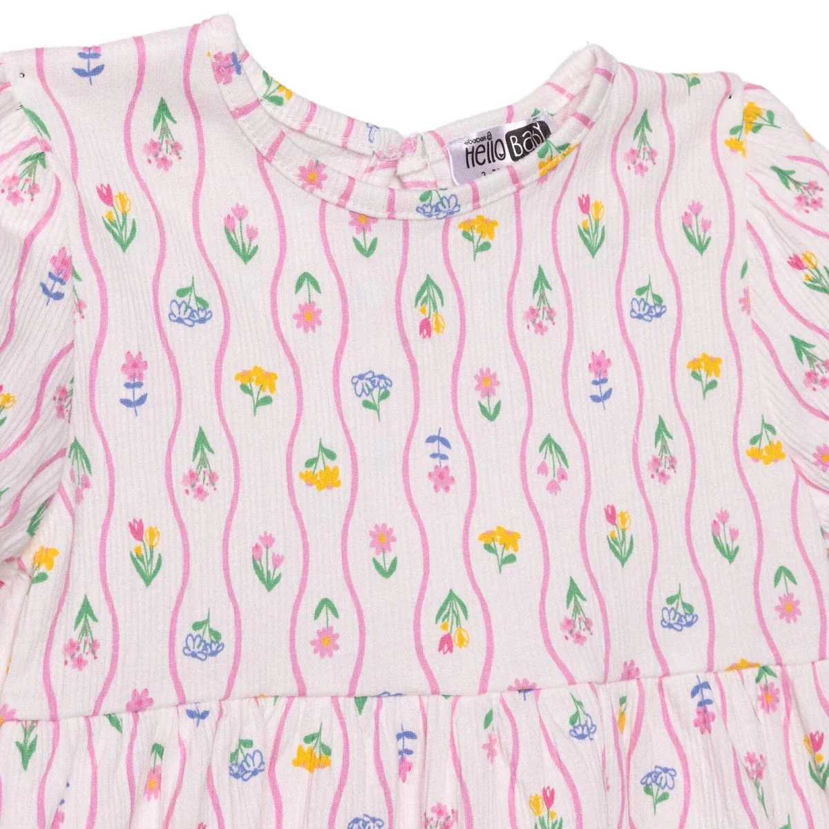HelloBaby Girls Dress Ditsy Flower Crew Neck Short Sleeve - Ecru Printed - Image 3