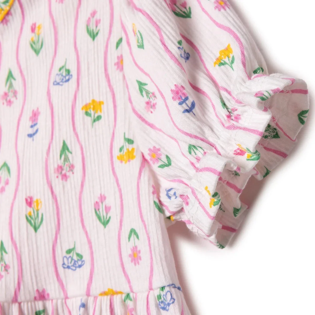 HelloBaby Girls Dress Ditsy Flower Crew Neck Short Sleeve - Ecru Printed - Image 5