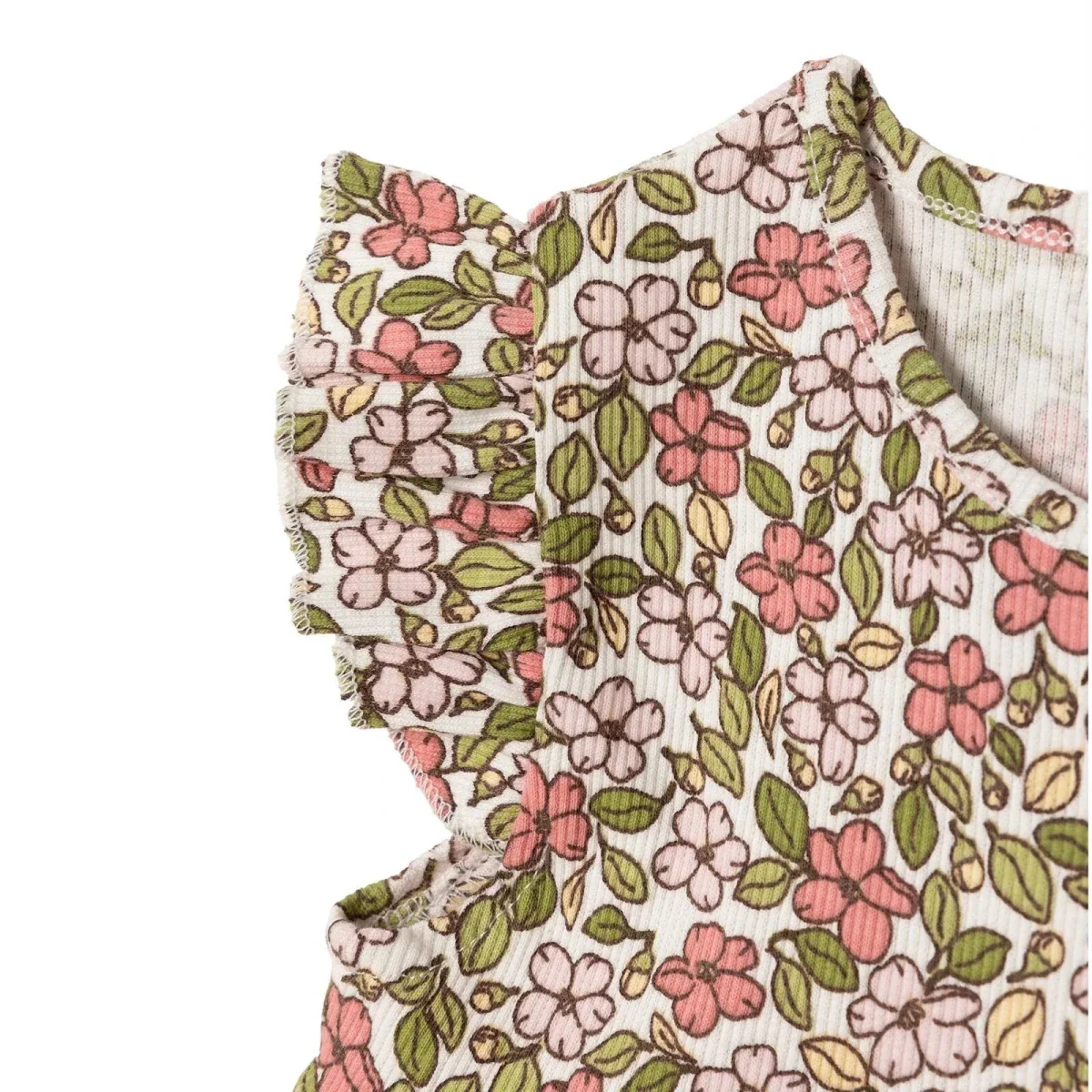 HelloBaby Girls Dress Floral Print Rib Knit - Ecru Printed - Image 3
