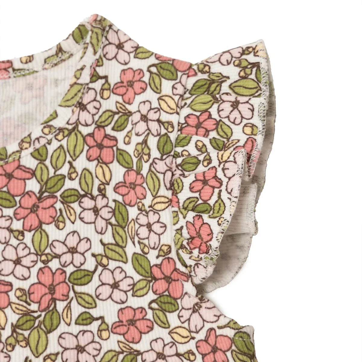 HelloBaby Girls Dress Floral Print Rib Knit - Ecru Printed - Image 4