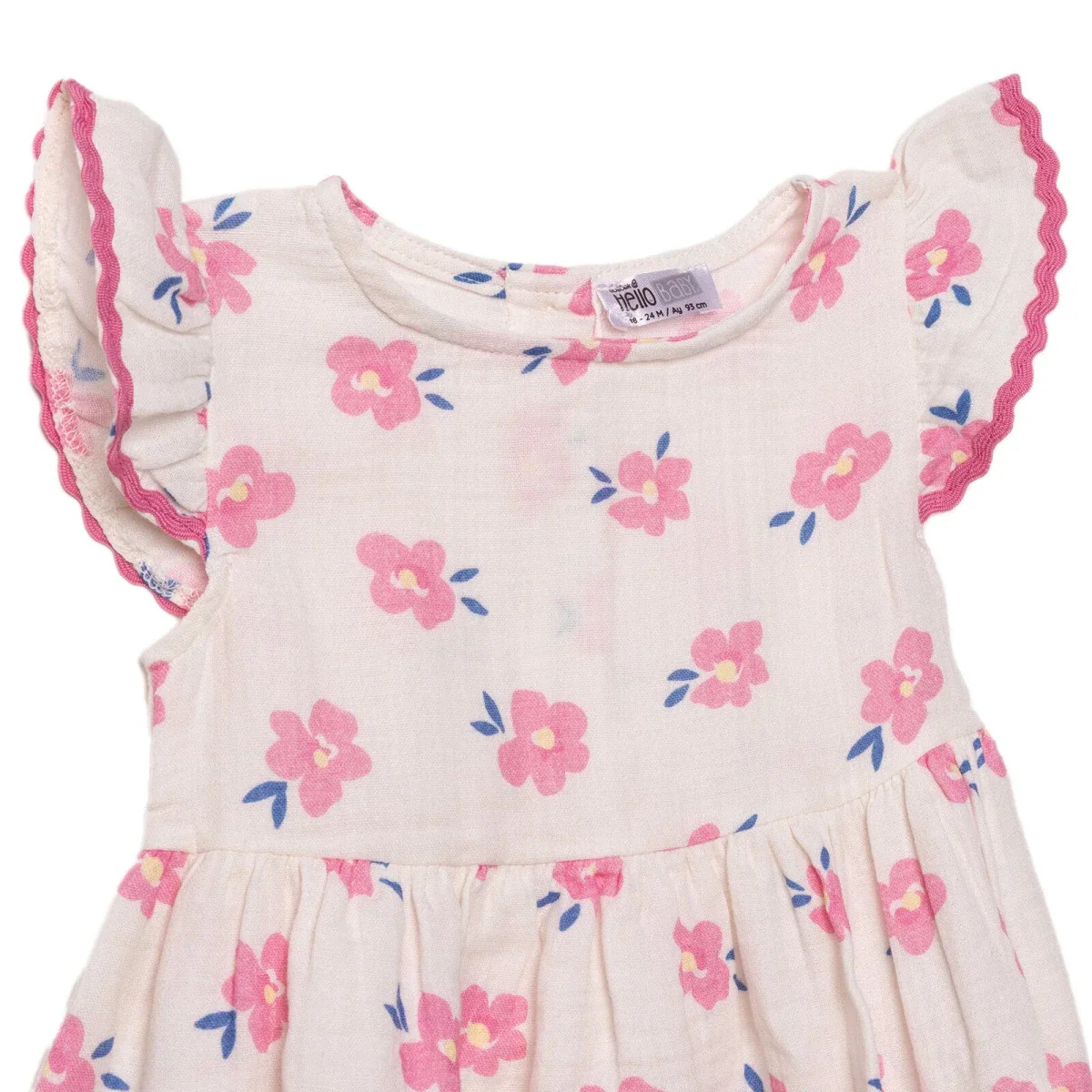 HelloBaby Girls Dress Floral Print Ditsy Flower Crew Neck Short Sleeve - Ecru Printed - Image 3