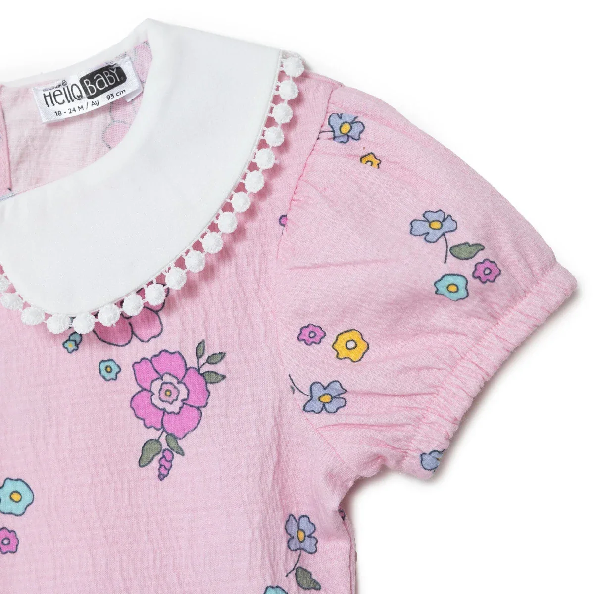 HelloBaby Girls Dress Floral Print Flower Garden Shirt Collar Short Sleeve - Pink Printed - Image 4