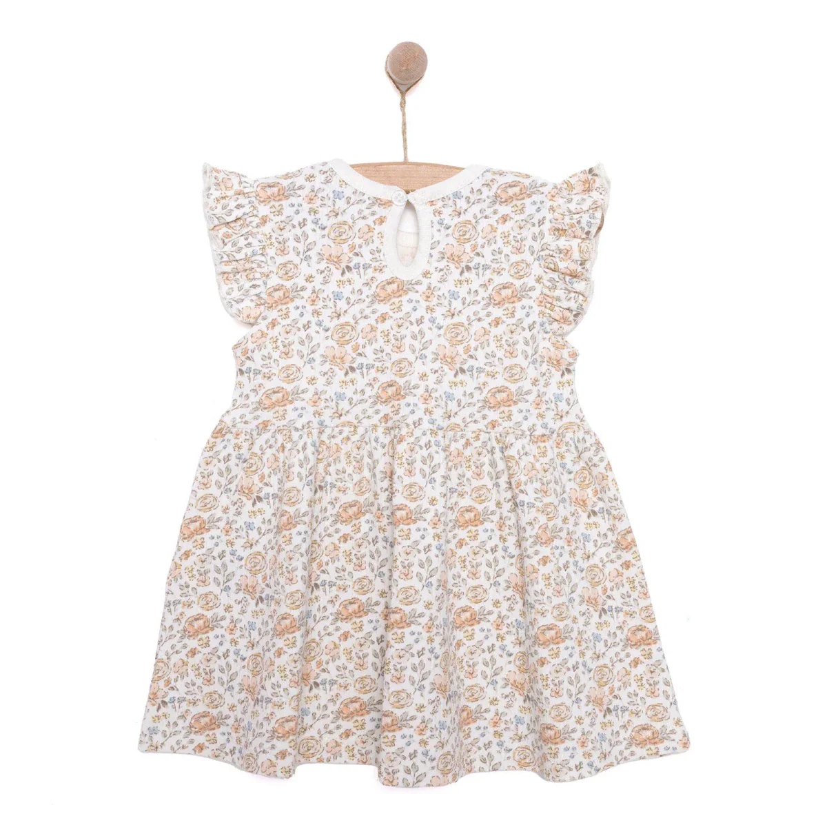 HelloBaby Girls Dress Flower with Poppers Crew Neck Short Short Sleeve - Ecru Printed - Image 2