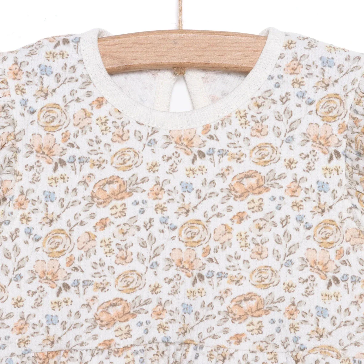 HelloBaby Girls Dress Flower with Poppers Crew Neck Short Short Sleeve - Ecru Printed - Image 3