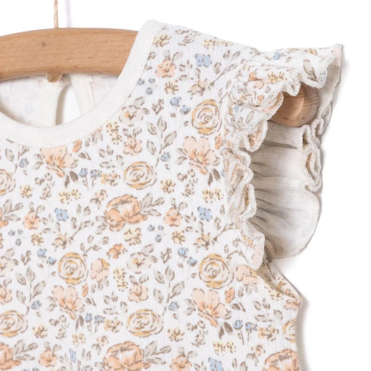 HelloBaby Girls Dress Flower with Poppers Crew Neck Short Short Sleeve - Ecru Printed - Image 7