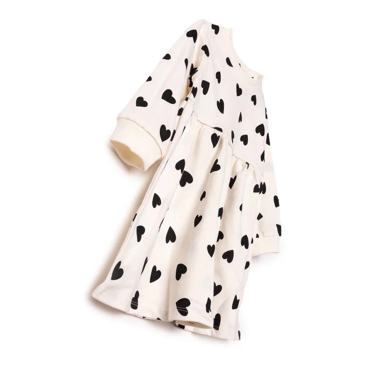 HelloBaby Girls Dress Heart Crew Neck Long Sleeve - Ecru Printed - Image 3