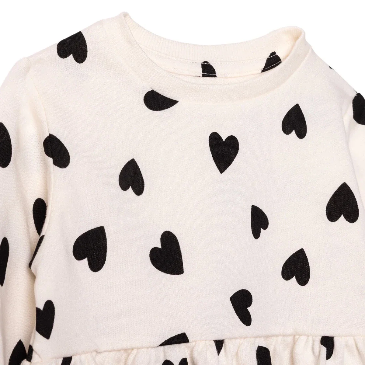 HelloBaby Girls Dress Heart Crew Neck Long Sleeve - Ecru Printed - Image 4