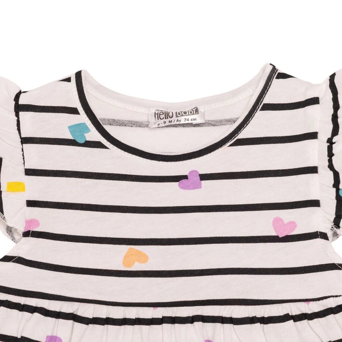 HelloBaby Girls Dress Heart Print Short Sleeve - Ecru Printed - Image 3