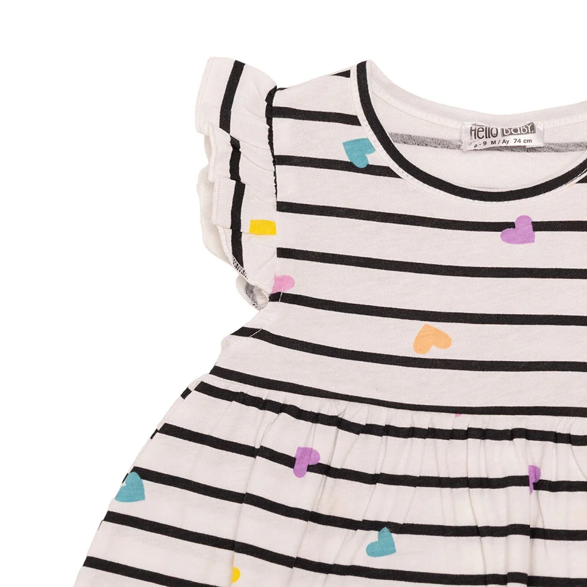 HelloBaby Girls Dress Heart Print Short Sleeve - Ecru Printed - Image 4