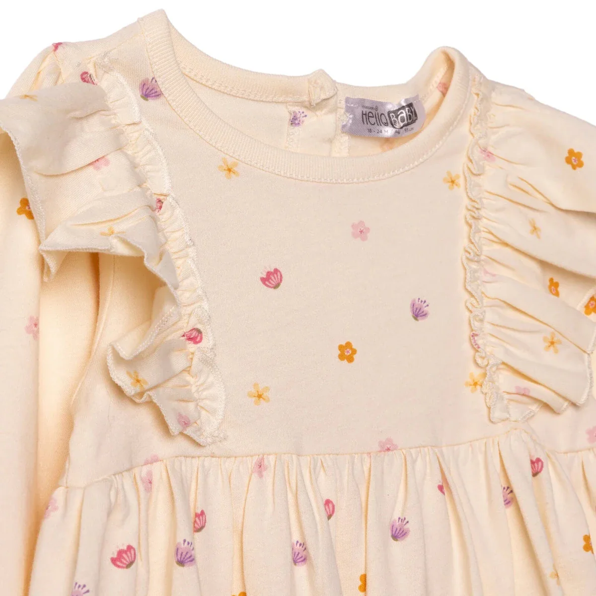 HelloBaby Girls Dress Polka Dot Print Pastel Dreams Crew Neck Long Sleeve - Ecru Printed - Image 3